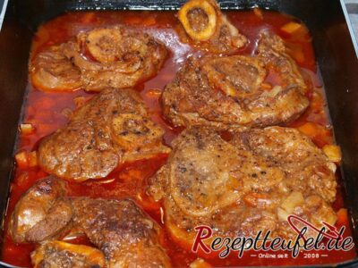 Gegartes Ossobuco nach ca. 2.5 Stunden im Backofen