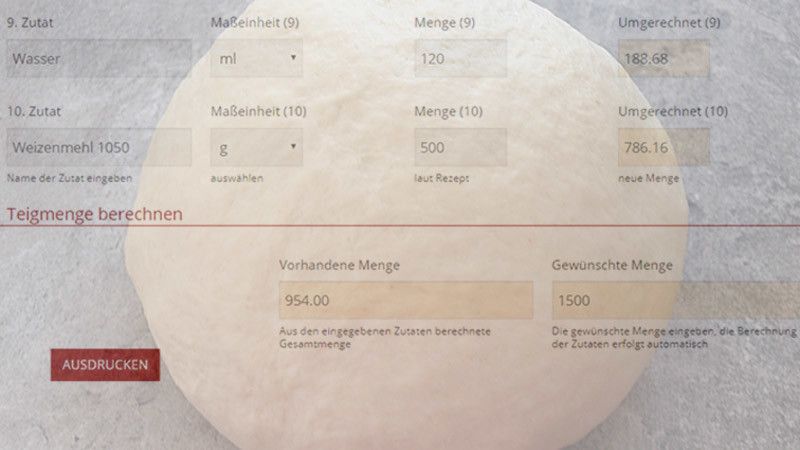 Mengenumrechner für Teige Mengenumrechner für Teige